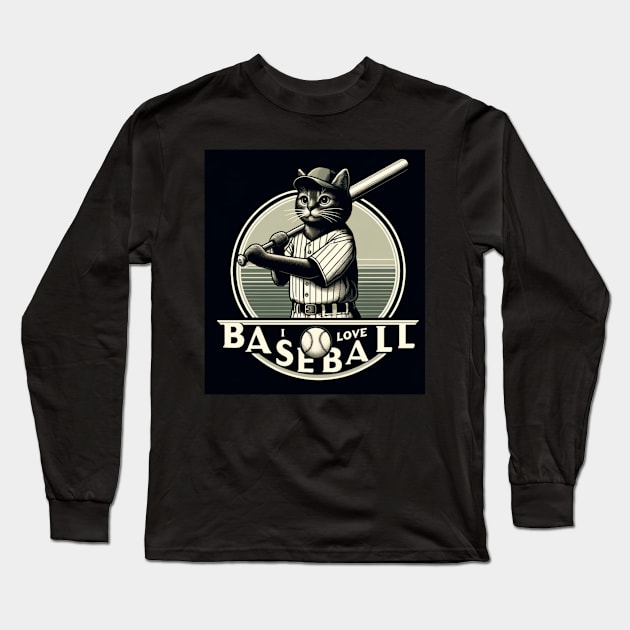 I Love Baseball Cat Baseball  Baseball Season Baseball Sport Long Sleeve T-Shirt by The GUS